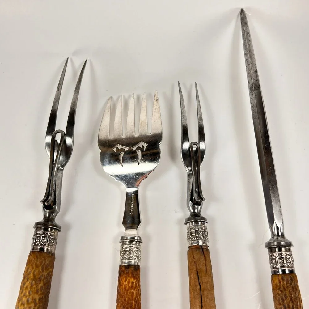 Vintage Antique Carving Set Harrison Bros & Howson 1880's Lot of 4